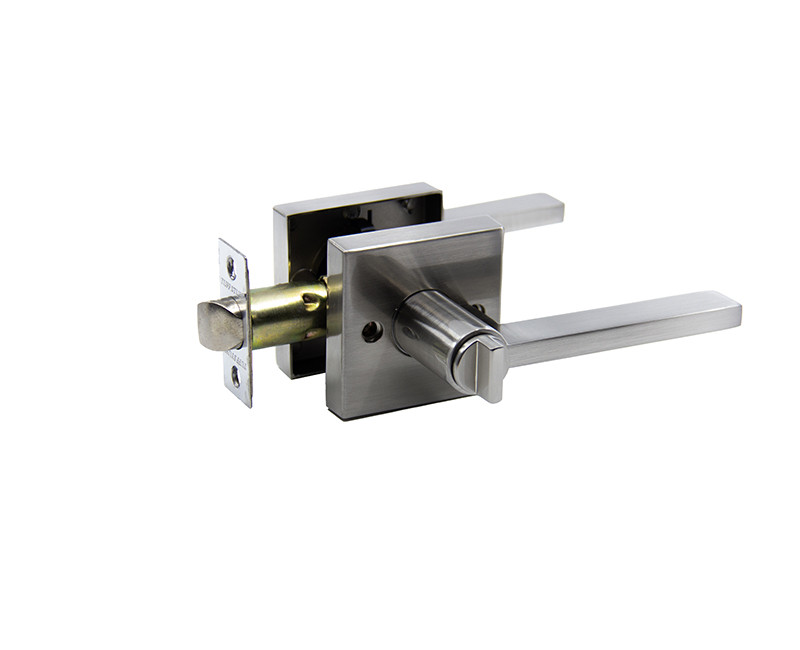 Heavy Duty Entry Lockset Flat Lever Squar Rosette Satin Nickel Carded