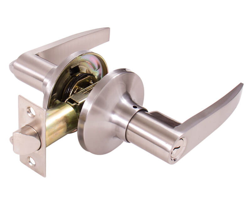 Straight Lever Entry Lockset Satin Nickel Adj. Latch Carded