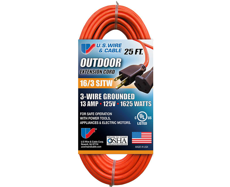 16/3 X 25' Orange Indoor/Outdoor Extension Cord