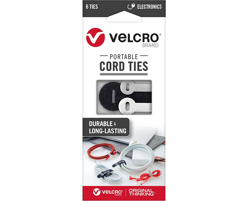 Portable Cord Ties Assorted 3 sizes 3 colors 6 ct