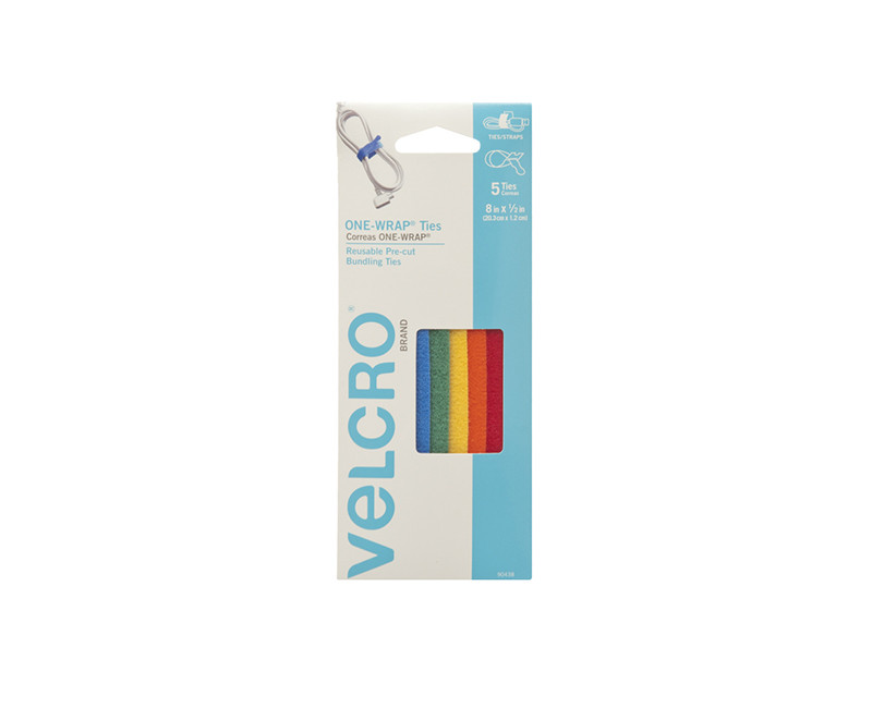 VELCRO Brand ONE-WRAP Ties 8in x 1/2in Ties Multicolor 5 ct