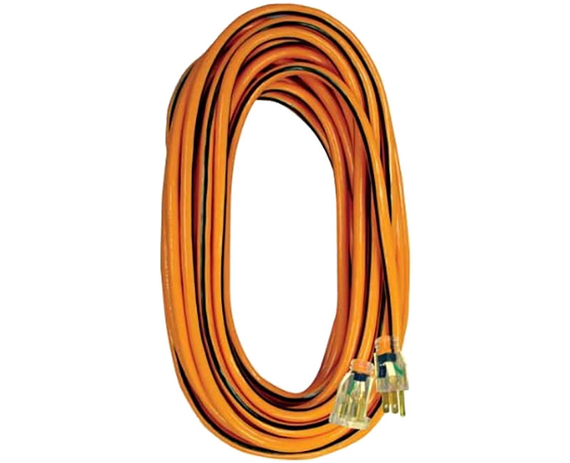 50ft 14/3 SJTW Orange Ext Cord w/Lighted End, NEMA 5-15