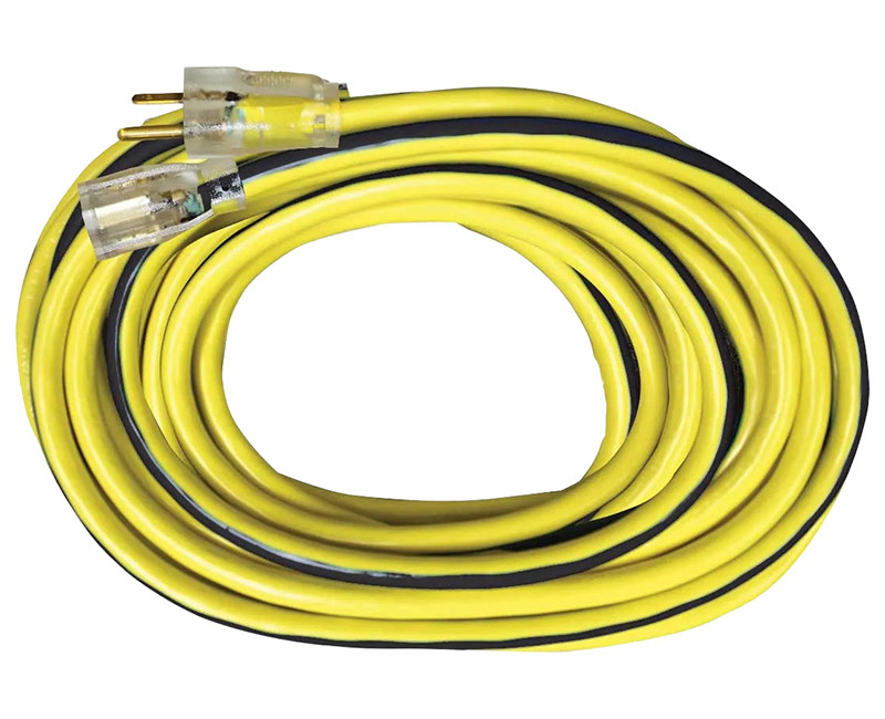 100ft 12/3 SJTW Yellow Ext Cord w/Lighted End, NEMA 5-15